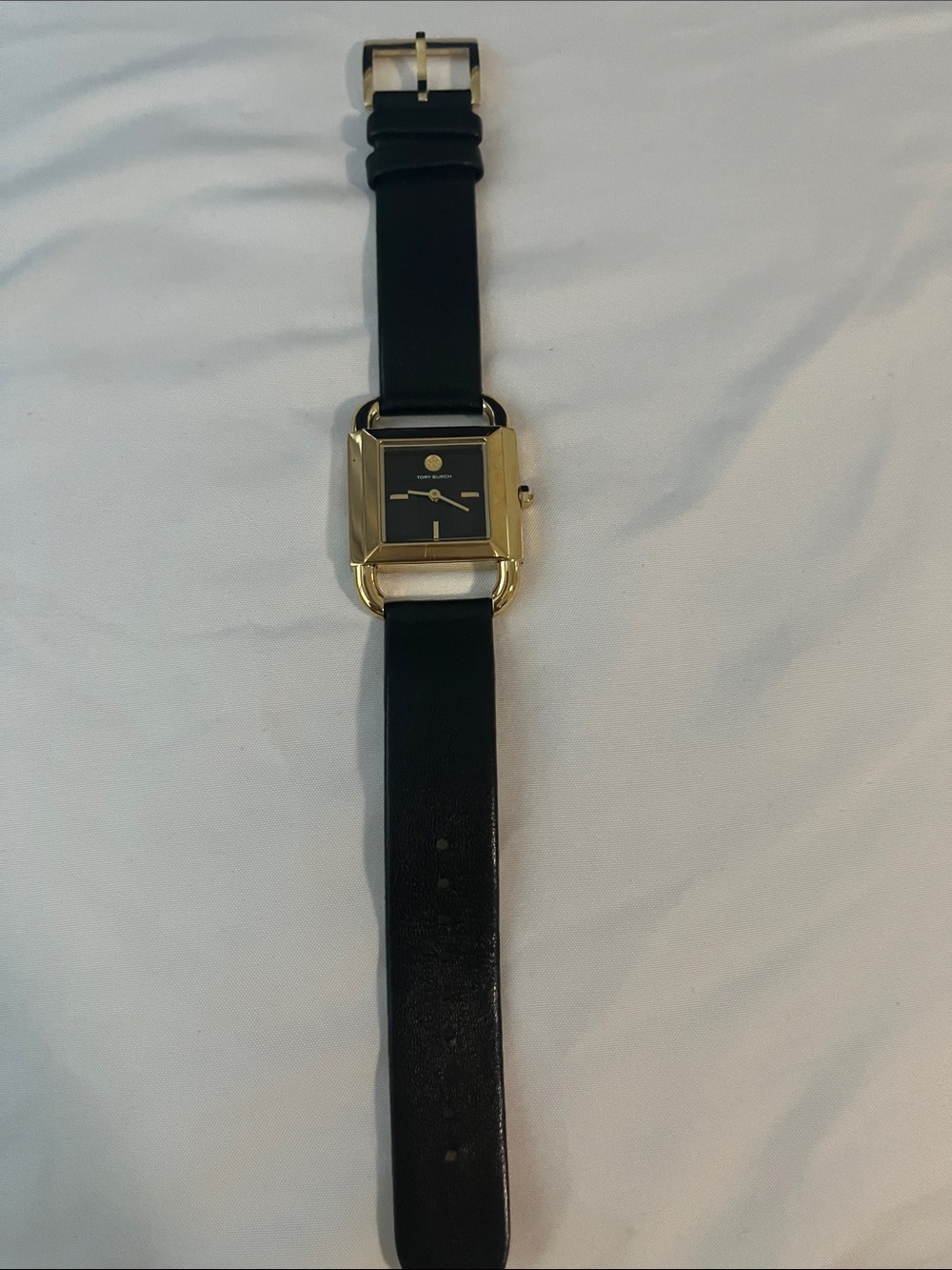 Black and Gold Square Men's Watch with Leather Strap - Unknown Brand